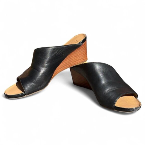Franco Sarto Doutzen 2 Wedge Slide — Black Butter‑Soft Leather, Size 7.5 - Picture 1 of 7